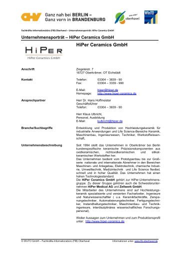 HiPer Ceramics GmbH - fib Oberhavel