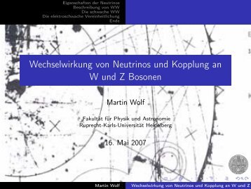 Wechselwirkung von Neutrinos und Kopplung an W und Z Bosonen