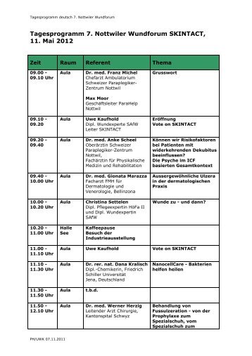 Tagesprogramm 7. Nottwiler Wundforum SKINTACT ... - Reha Schweiz