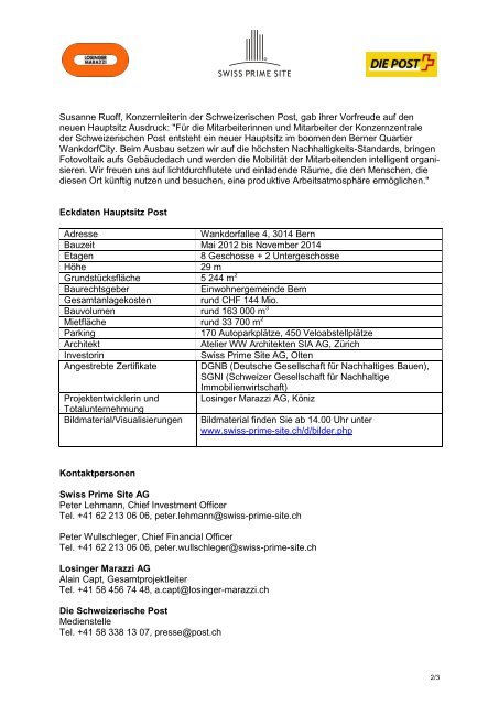 Neuen Hauptsitz der Schweizerischen Post vom 26.09.12 - Losinger