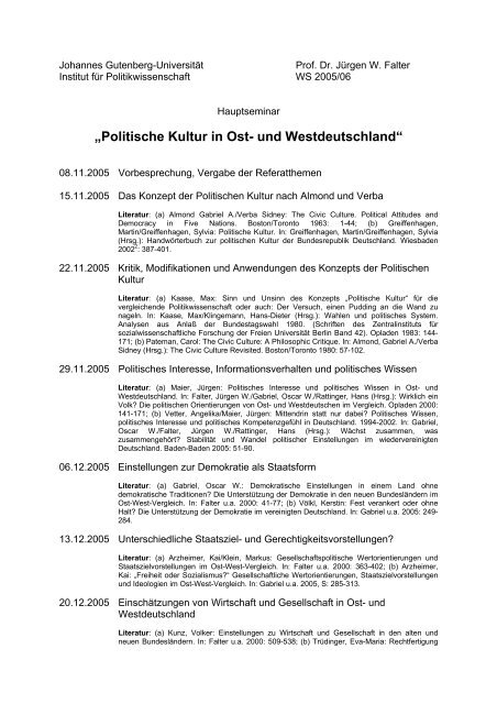 „Politische Kultur in Ost- und Westdeutschland“ - Institut für ...