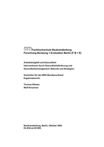 Studie Arbeitslosigkeit und Gesundheit - DNBGF