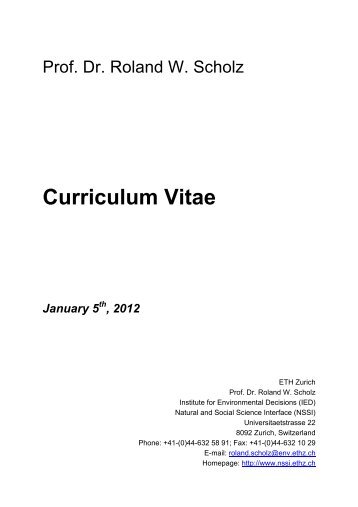 Curriculum Vitae - Natural and Social Science Interface - ETH Zürich