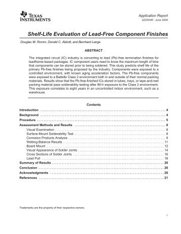 Shelf-Life Evaluation of Lead-Free Component Finishes