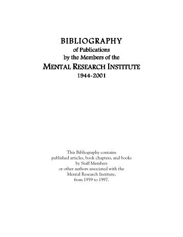 MRI bibliography - Mental Research Institute