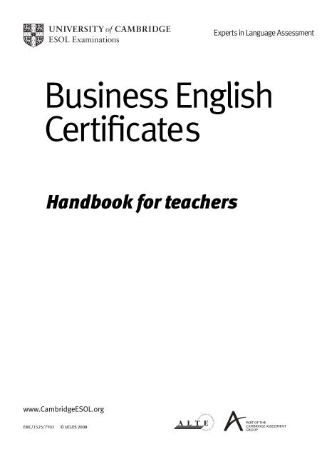 Business Certificates Bec Handbook