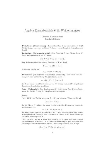 Algebra Zusatzbeispiele 6-13: Wohlordnungen - caramdir.at