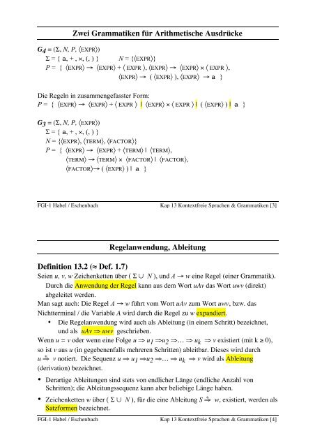 Kontextfreie Sprachen Kontextfreie Grammatiken Definition 13.1 ...