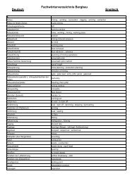 Deutsch Fachwörterverzeichnis Bergbau Englisch