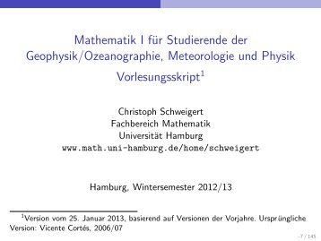 Mathematik I für Studierende der Geophysik/Ozeanographie ...