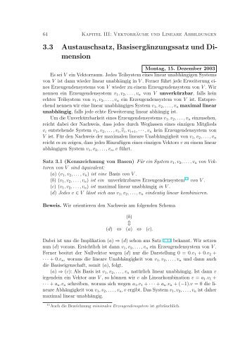 3.3 Austauschsatz, Basisergänzungssatz und Di- mension