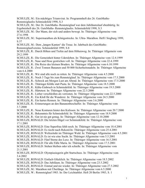 Rennsteiglaufbibliographie bis 13.2.2013 - Sport Geschichte Jena