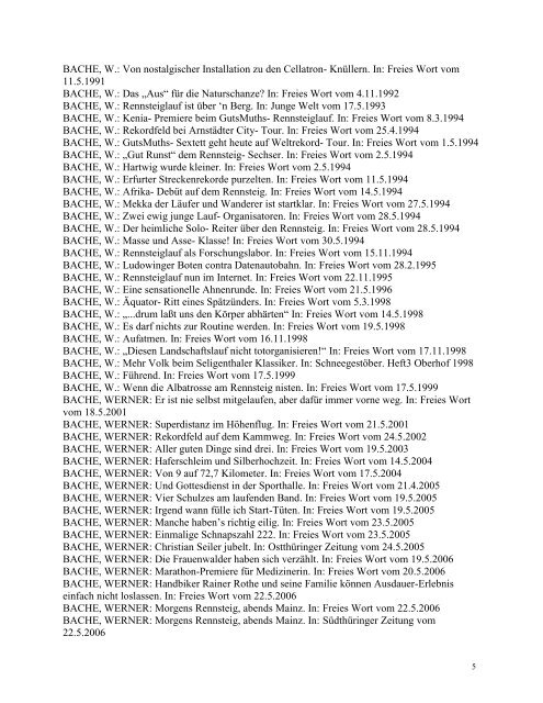 Rennsteiglaufbibliographie bis 13.2.2013 - Sport Geschichte Jena