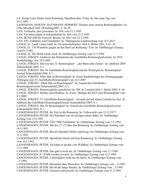 Rennsteiglaufbibliographie bis 13.2.2013 - Sport Geschichte Jena