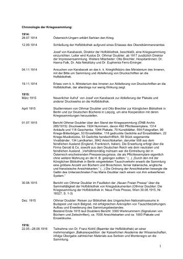 Chronologie der Kriegssammlung - Österreichische Nationalbibliothek