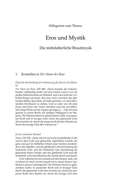 Hilfsgerüst zur Vorlesung: Eros und Mystik - William J. Hoye