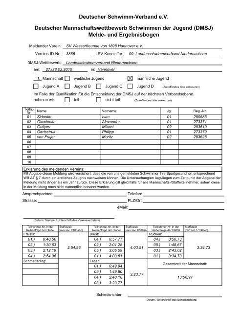 DMSJ Mannschaftsergebnisse Staffel E - Landesschwimmverband ...