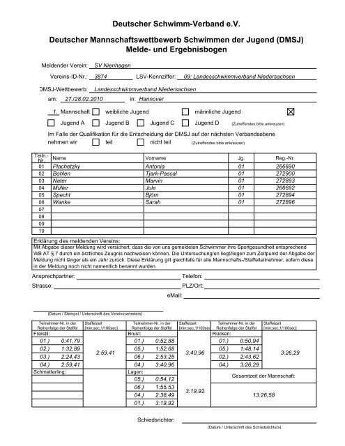 DMSJ Mannschaftsergebnisse Staffel E - Landesschwimmverband ...