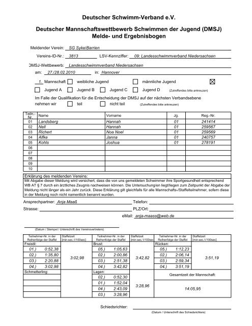 DMSJ Mannschaftsergebnisse Staffel E - Landesschwimmverband ...