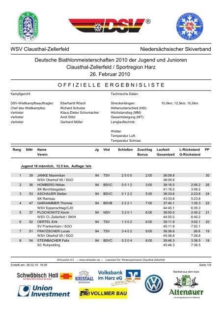 WSV Clausthal-Zellerfeld Niedersächsischer Skiverband Deutsche ...