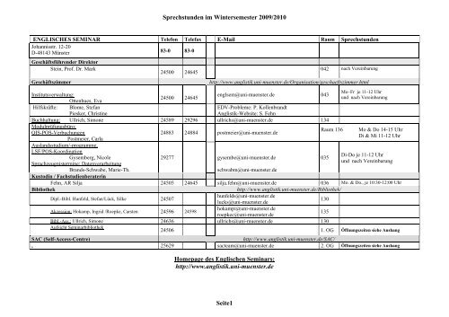 Telefon- und Sprechstundenverzeichnis