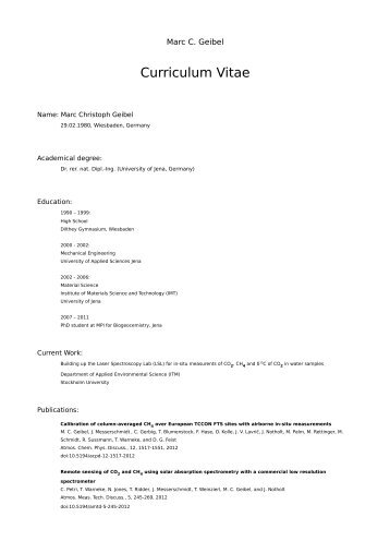 CV of Marc C. Geibel - ITM