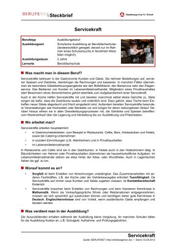 Servicekraft Steckbrief Servicekraft - Planet Beruf.de