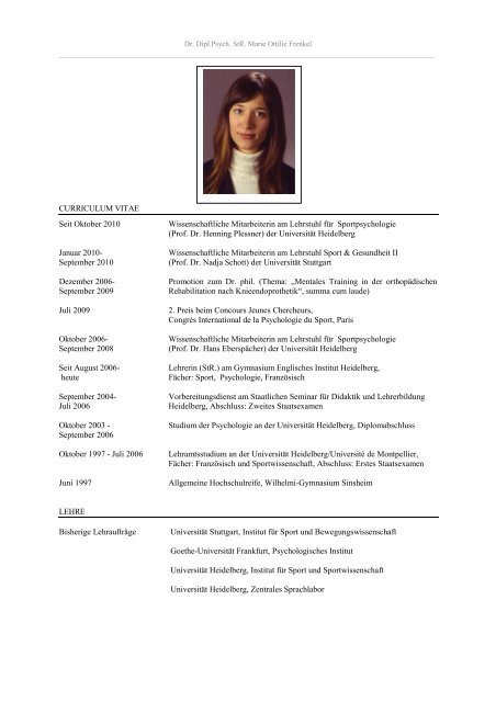 Curriculum Vitae von Dr. Marie Ottilie Frenkel - Institut für Sport und ...