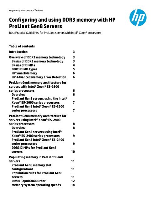 Configuring and using DDR3 memory with HP ProLiant Gen8 Servers