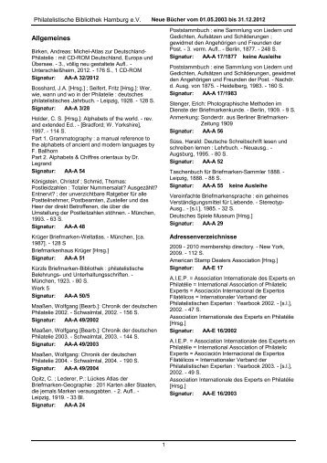 Neuerwerbungen 01.05.2003 - 31.12.2012 (pdf) - Philatelistische ...