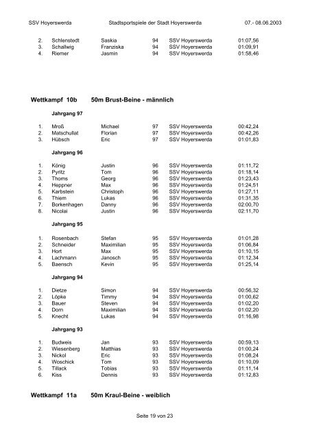 Stadtsportspiele 2003 - SSV Hoyerswerda eV