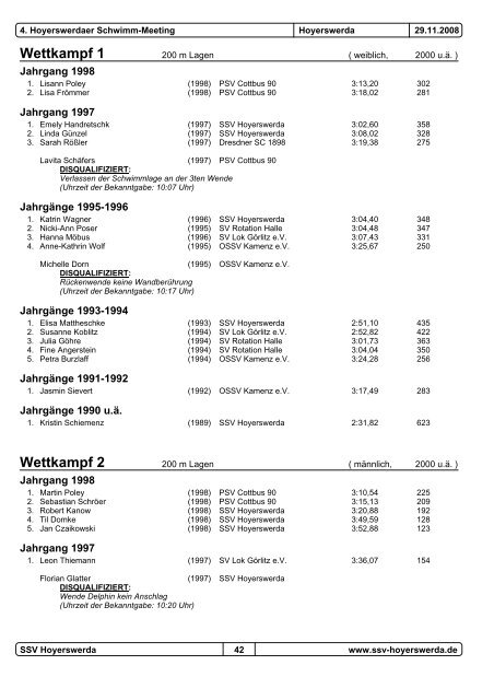 4. Hoyerswerdaer Schwimm-Meeting - Postschwimmverein Leipzig eV