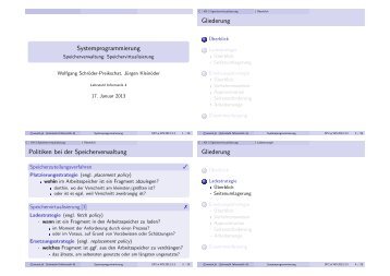 Systemprogrammierung Politiken bei der Speicherverwaltung Gliederung Gliederung