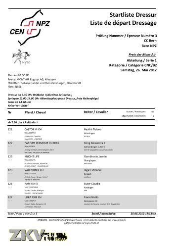 Startliste Dressur Liste de départ Dressage - MYBO.ch