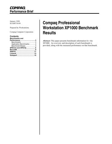 Compaq Professional Workstation XP1000 Benchmark Results - HP