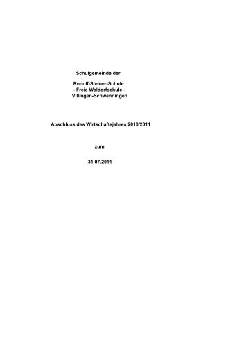 Villingen-Schwenningen Abschluss des Wirtschaftsjahres 2010/2011