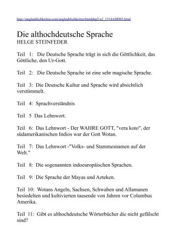 Die althochdeutsche Sprache - Die Lügen dieser Welt mit 33 Links ...