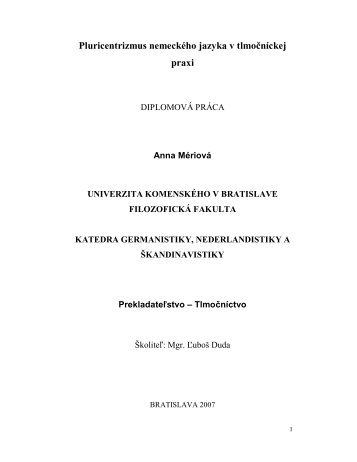 Pluricentrizmus nemeckého jazyka v tlmočníckej praxi - Diplomovka