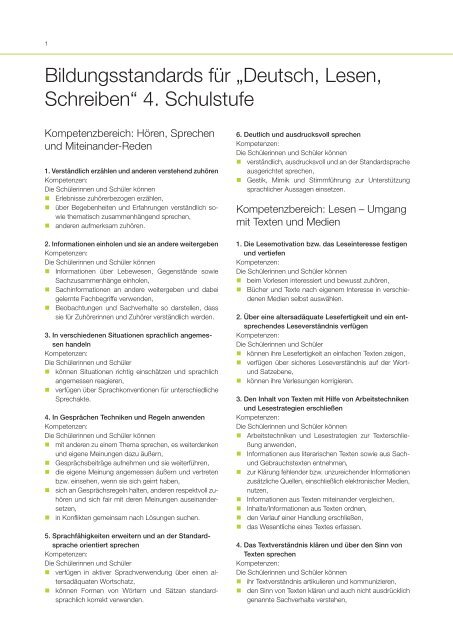 Bildungsstandards für „Deutsch, Lesen, Schreiben“ 4 ... - Bifie