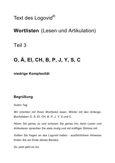 Text des Logovid Wortlisten (Lesen und Artikulation ... - LogoMedien