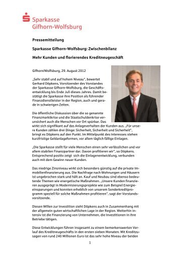 Pressemitteilung Sparkasse Gifhorn-Wolfsburg: Zwischenbilanz ...