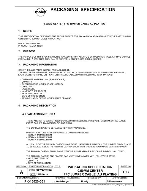 Packaging Specification PK-15020-001 (PDF) - Molex