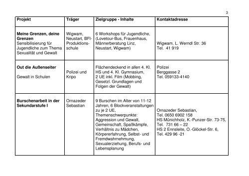 Angebote zu Gewaltprävention in Steyr