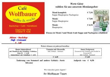 Aktueller Menüplan (PDF) - im Cafe Wolfbauer!