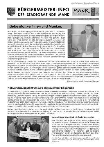 Bürgermeisterinfo Oktober 2010 - Stadtgemeinde Mank