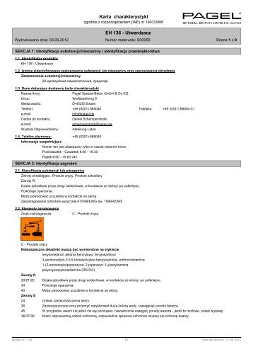 Karta charakterystyki EH 136 - Utwardzacz - Pagel Spezial-Beton ...