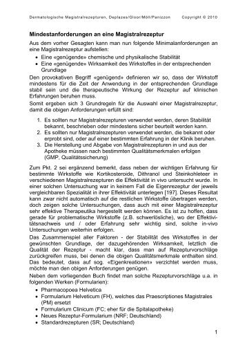 Mindestanforderungen an eine Magistralrezeptur