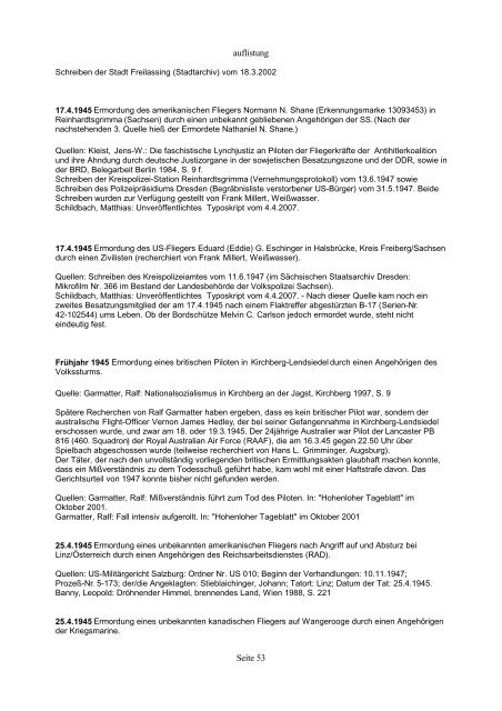 chronologische Auflistung der Fälle sowie alphabetische Auflistung ...