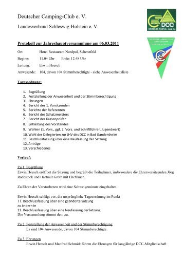 Protokoll JHV 2011 - DCC Landesverband Schleswig-Holstein