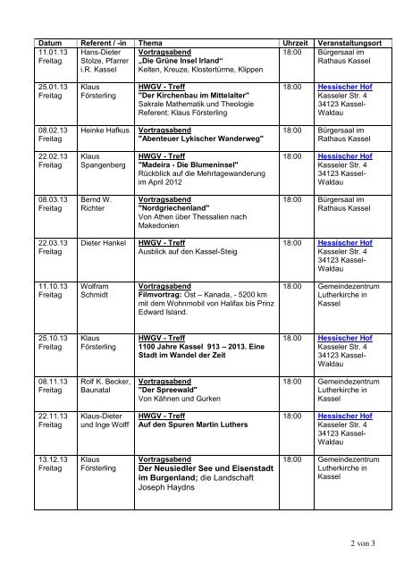 Klaus Försterling, Vorträge und HWGV-Treffs 2013 - Hessisch ...